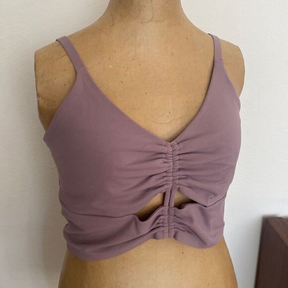 Athleta sports bra sz M mauve gathered detailing w/ cut outs in front good cond - Picture 1 of 6